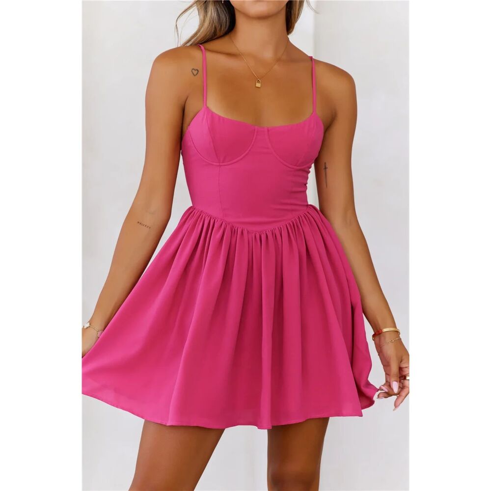 Hello Molly Women Size S Pink Magic Soul Mini Skater Dress Party Preppy